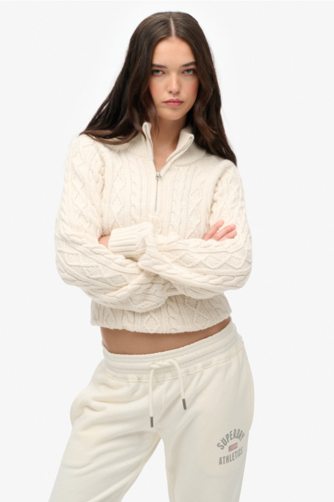 SLIM CABLE HALF ZIP KNIT W6110692A 39E ECRU
